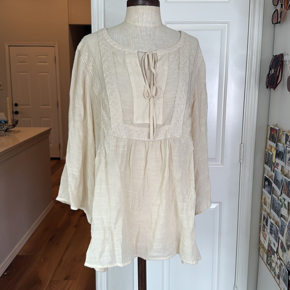 Crochet lace trim vintage Inspired flowy blouse